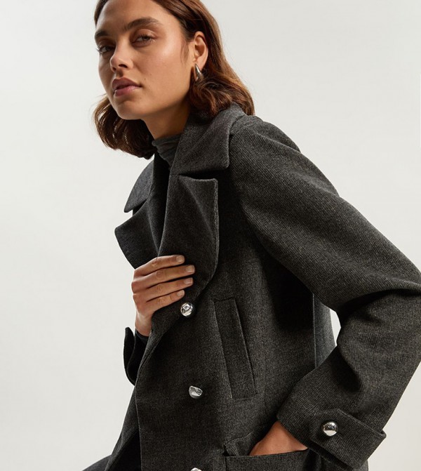 Brushed Wool Check Pocket Coat