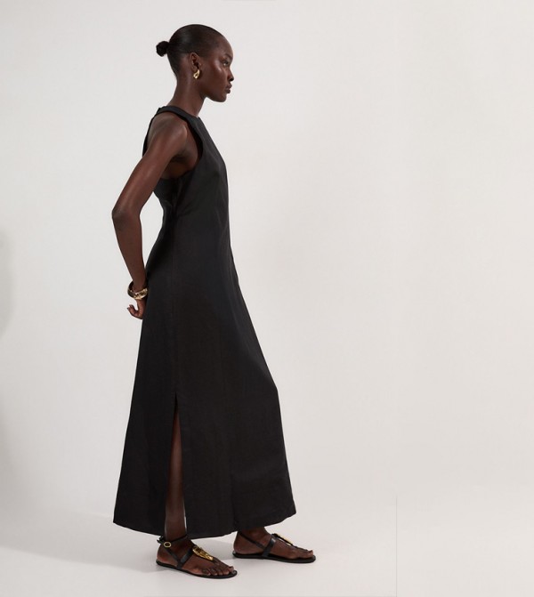 Viscose Linen Halter Open Back Woven Column Dress