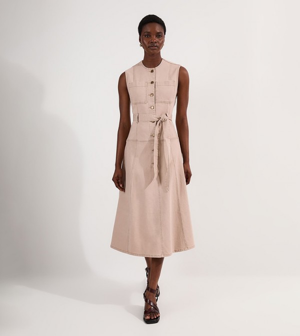Colored Denim Belted Midi Dress
