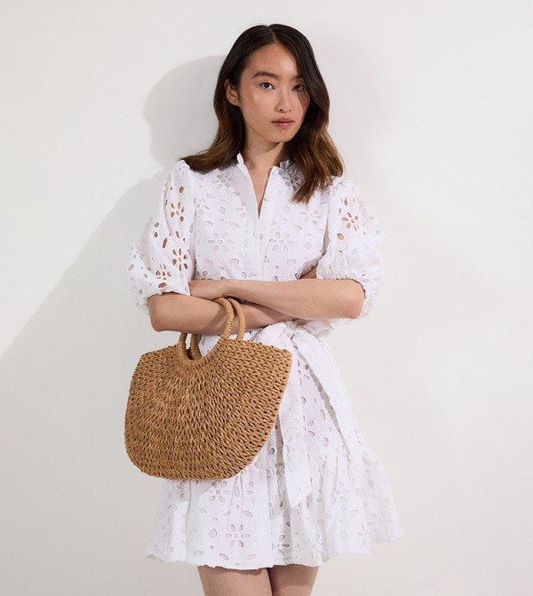 Cotton Broderie Belted Woven Mini Dress