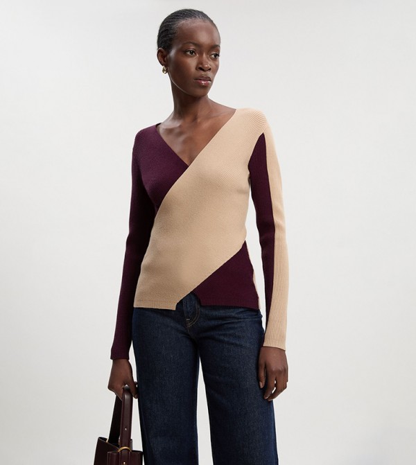 Soft Ribbed Wrap Front V-Neck Sweater