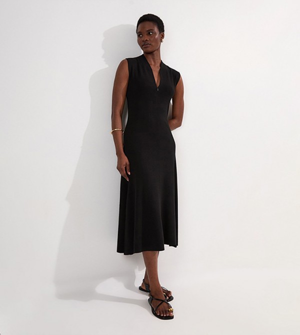 فستان ميدي بدون أكمام بسحاب أمامي