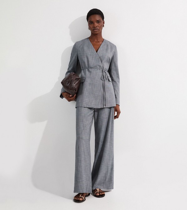 Tailored Tie Waist Detail Wide Leg Trousers