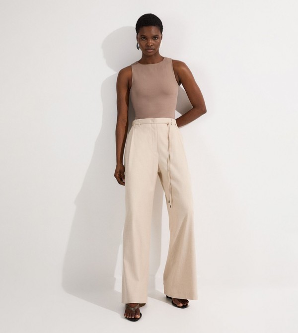 Marl Tie Waist Detail Wide Leg Trousers