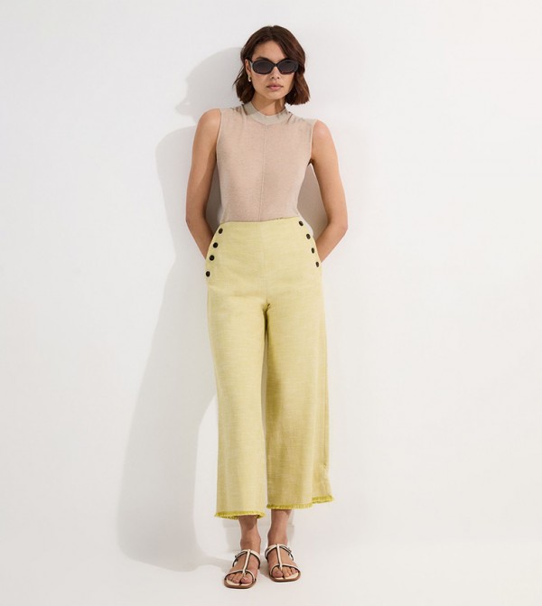 Spring Tweed Button Detail Crop Wide Leg Trousers