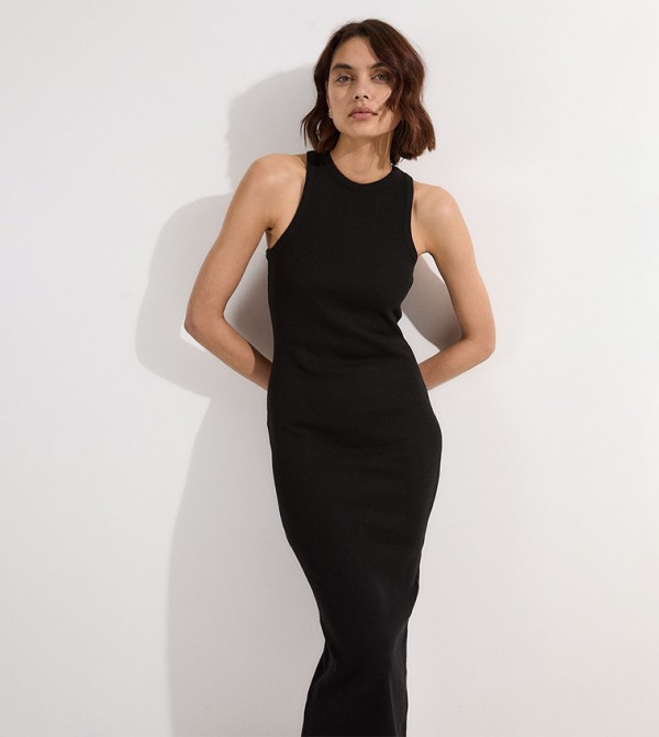 Ribbed Compact Jersey Sleeveless Midi Dress