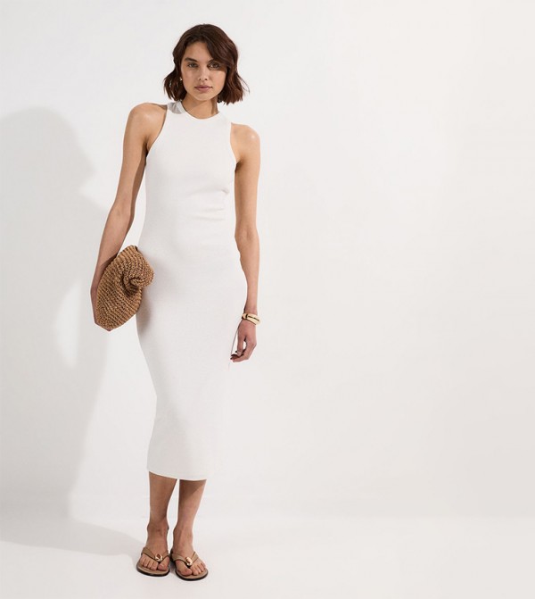 Ribbed Compact Jersey Sleeveless Midi Dress