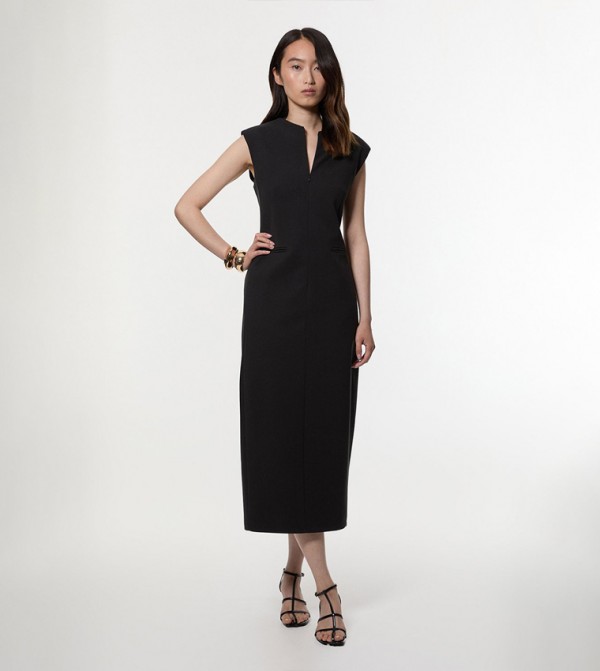 Petite Compact Stretch Zip Through Pencil Midi Dress