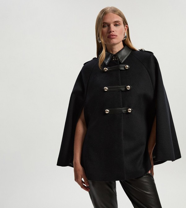 Brushed Wool PU Mix Cape Coat
