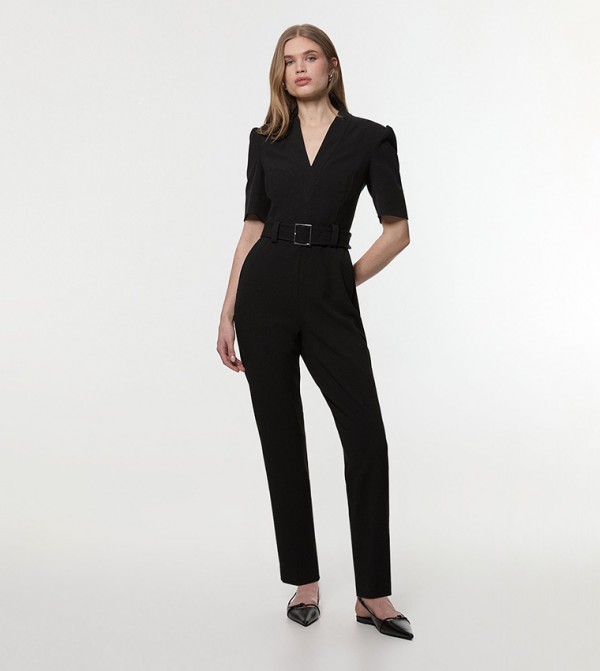 Petite Structured Crepe Forever Belted Jumpsuit