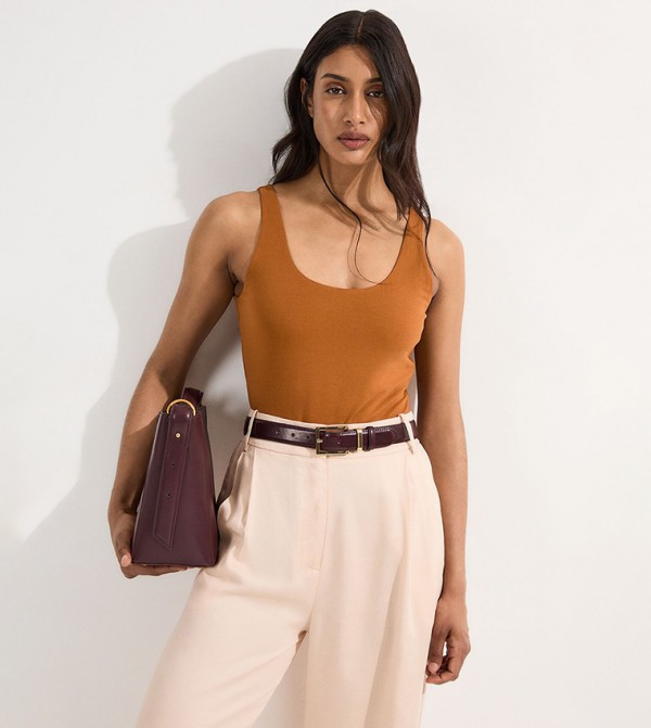 Stretch Cotton Sleeveless Scoop Neck Jersey Bodysuit Top