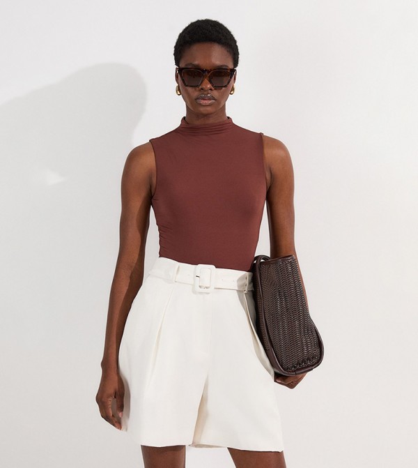 Contour Jersey Sleeveless High Neck Bodysuit Top