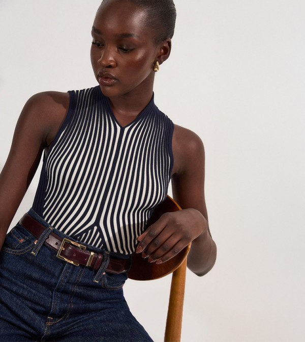 Striped Fitted Sleeveless Knitted Top