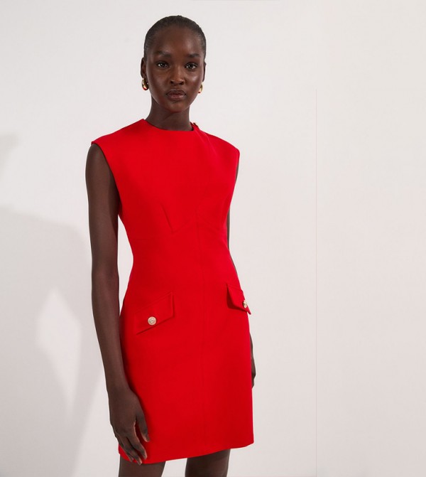 Tall Ponte Structured Mini Dress With Gold Button Detail