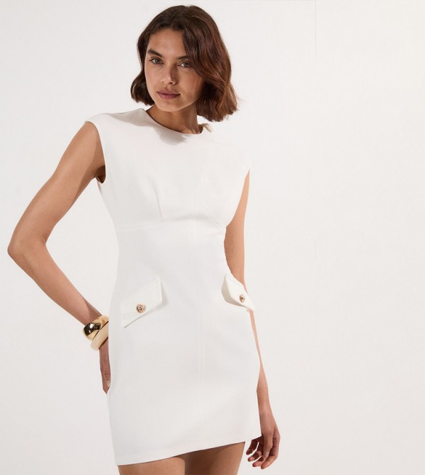 Ponte Structured Mini Dress With Gold Button Detail