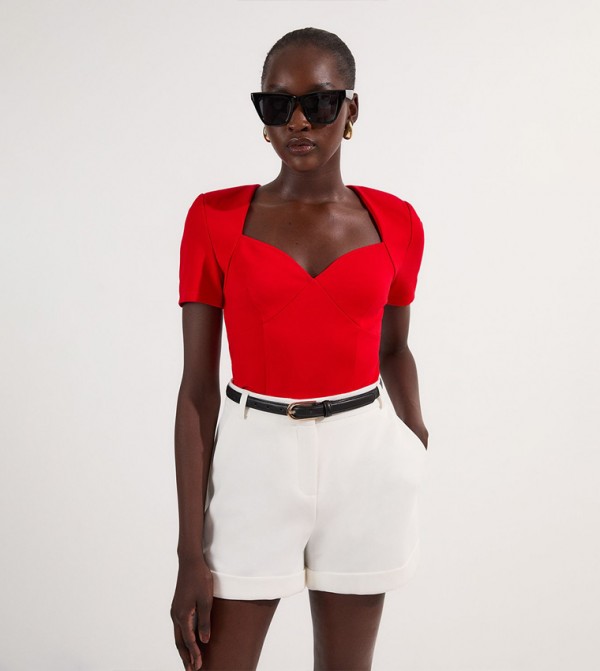 Ponte Short Sleeves Sweetheart Neckline Bodysuit