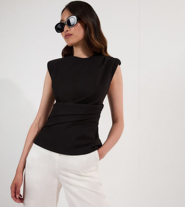 Ponte Ruched Waist Detail Sleeveless Top