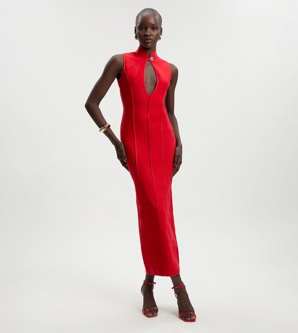 Figure Form Bandage Sleeveless Pencil Knit Maxi Dress