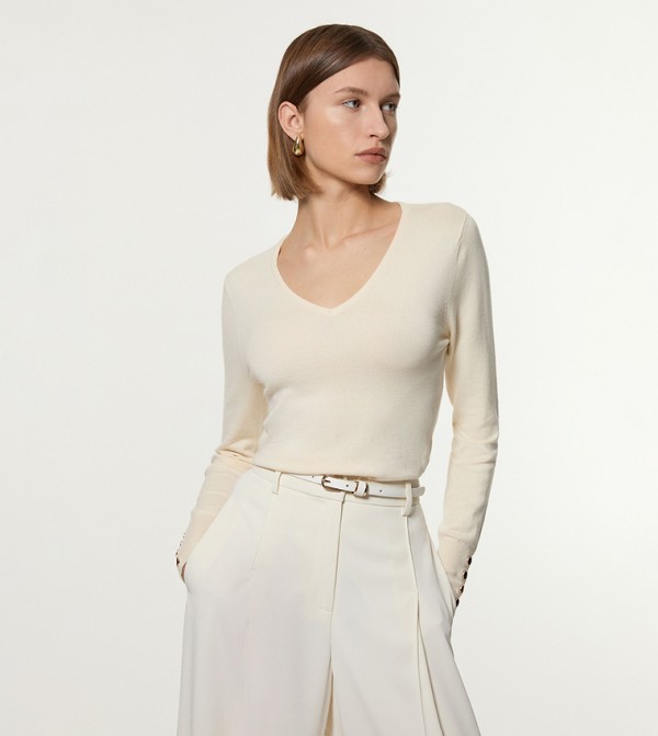 Viscose Blend Knitted V-Neck Sweater