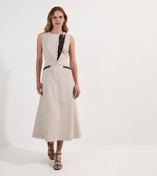 Petite Tailored Marl Contrast Tipped Full Skirted Midi Dress