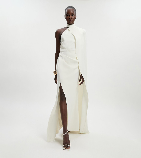 Soft One Shoulder Cape Sleeves Maxi Dress