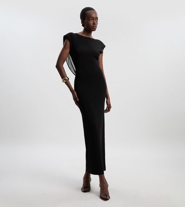 Viscose Blend Slinky Drape Plunge Back Knit Maxi Dress