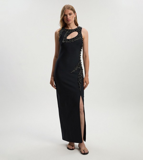 Embellished Sleeveless Knitted Maxi Dress