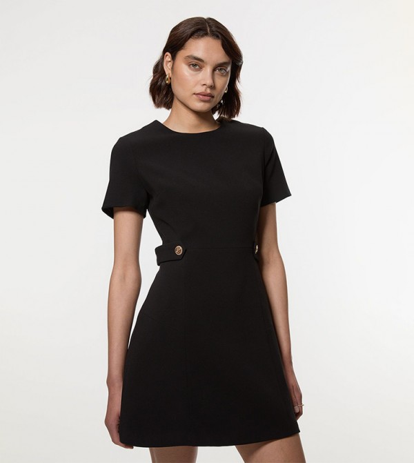 Compact Stretch Essential Waist Tab Detail Mini Dress