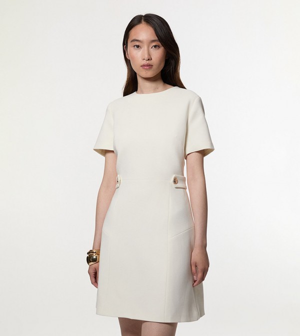 Compact Stretch Essential Waist Tab Detail Tailored Mini Dress