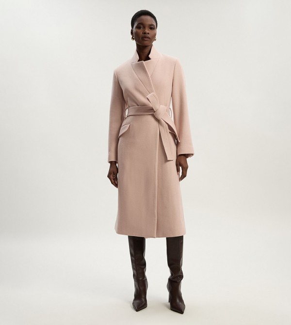 Wool Notch Neck Tailored Midi Coat