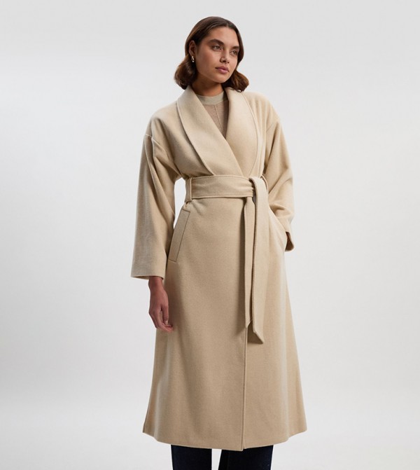 Brushed Wool Belted Wrap Coat