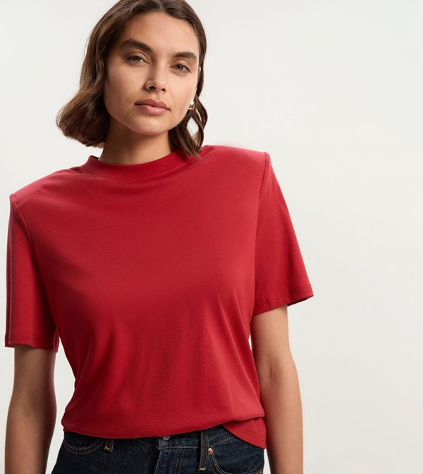 Crew Neck Shoulder Pad Jersey T-Shirt