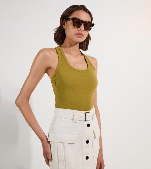 Compact Jersey Ribbed Racer Back Tank Top
