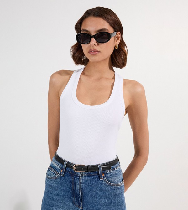 Compact Jersey Ribbed Racer Back Tank Top