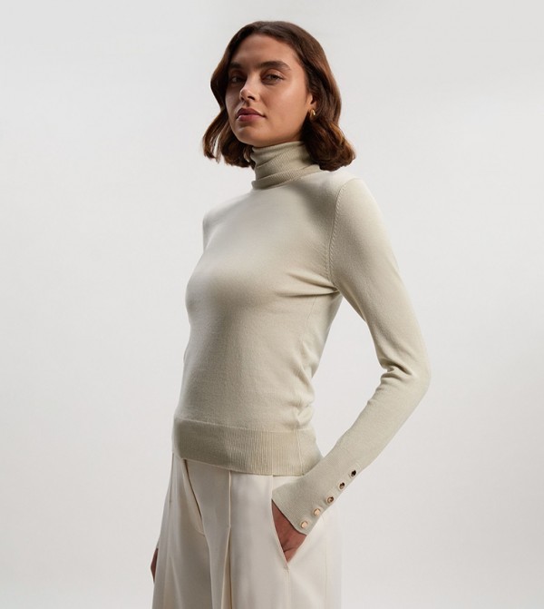 Viscose Blend Roll Neck Knit Jumper