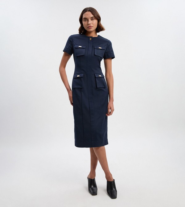 Techno Short Sleeves Woven Midi Dress