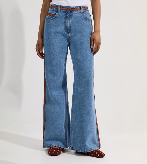 Petite & Faux Leather Tipped Side Skinny Flared Jeans