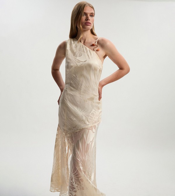 Tall Devoure One Shoulder Woven Maxi Dress with Trim Detail