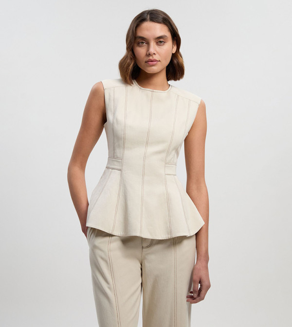 Tencel Cotton Contrast Peplum Sleeveless Top