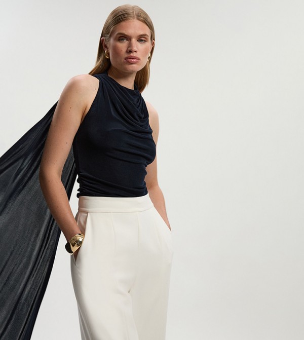 Premium Slinky Crepe High Neck Scarf Detail Bodysuit