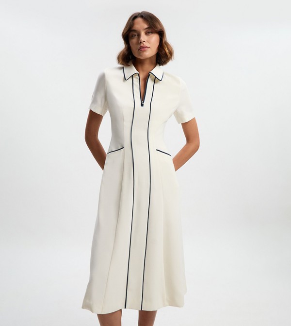 Tailored Crepe Tipped Tailored Midi Dress