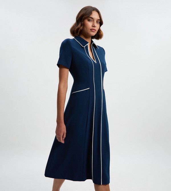 Tailored Crepe Tipped Tailored Midi Dress