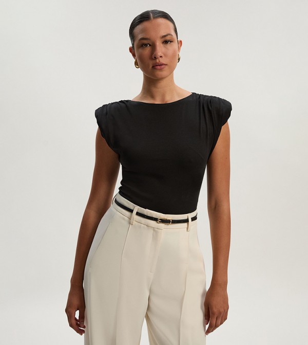 Stretch Jersey Power Shoulder Bodysuit Top