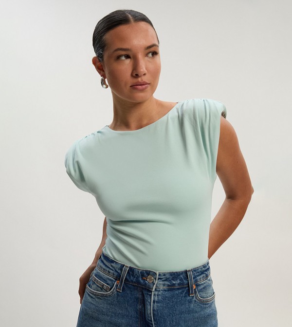 Stretch Jersey Power Shoulder Bodysuit Top