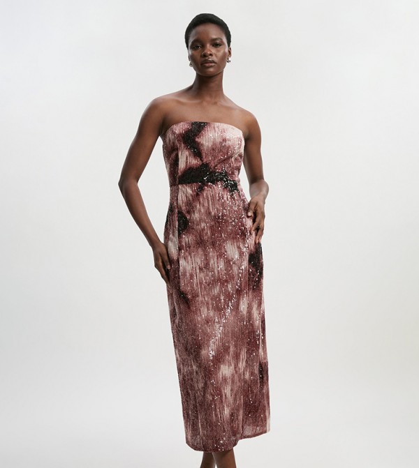 Petite Ombre Sequined Woven Midi Dress