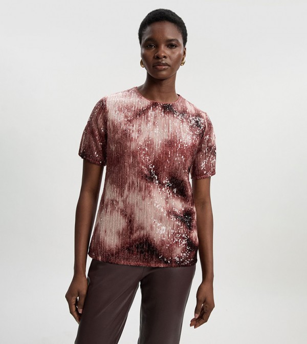 توب منسوج بياقة مستديرة