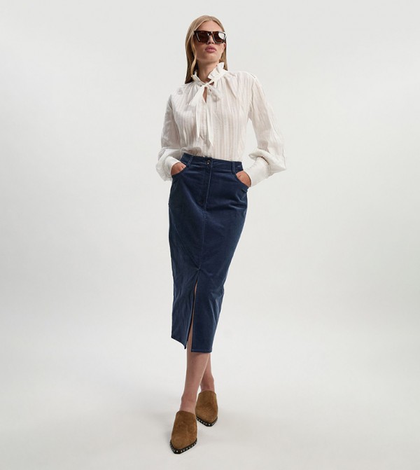 Stretch Cord Midi Pencil Skirt