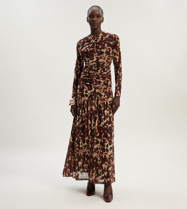 Petite Leopard Print Mesh Maxi Dress