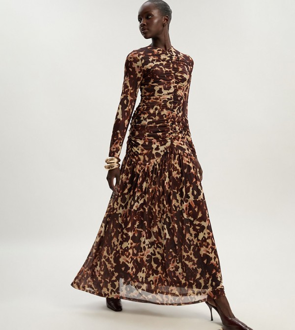 Leopard Printed Mesh Maxi Dress
