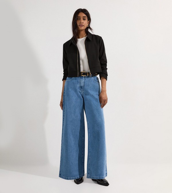 Petite High Waist Soft Wash Wide Leg Jeans